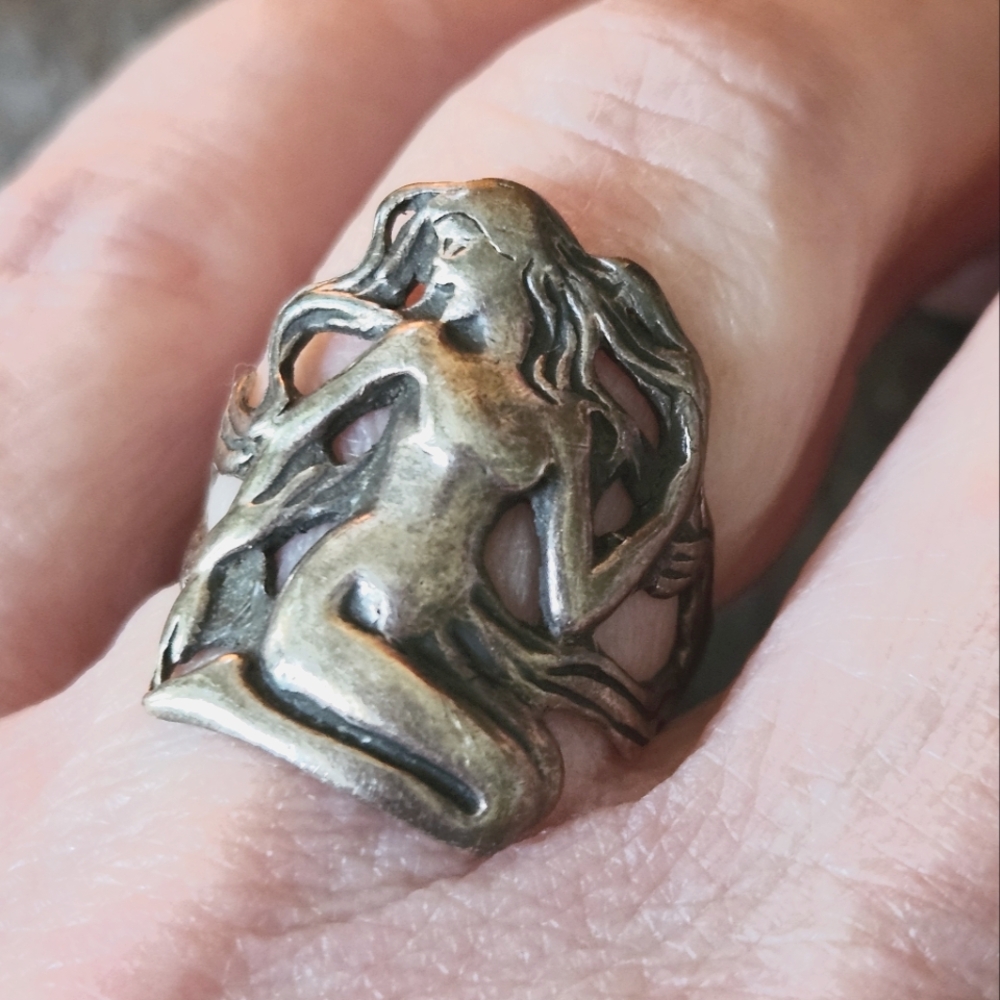 Sterling Silver Mermaid Statement Ring - Silver